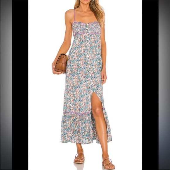 Free People Blue and White Smocked Resort Sundress - Picture 2 of 8